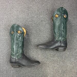 Vintage Tony Lama 6670 Buckaroo Western Cowboy Boots Black Green Mens 9 D USA